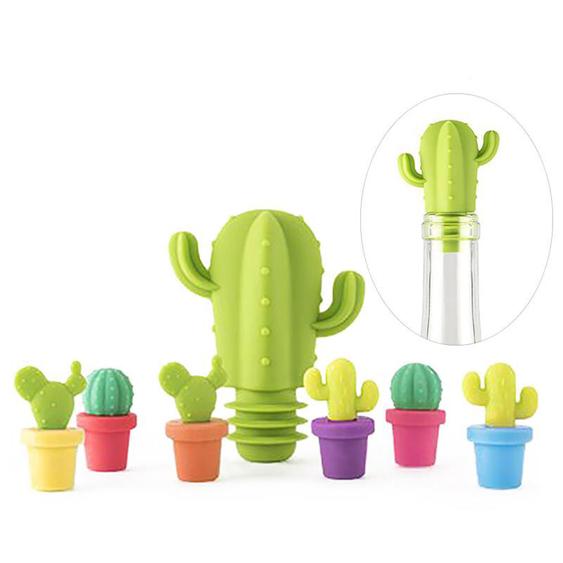 Custom Logo Silicone Cactus Party Wine Glass Marker Charms Drinking Buddy Cup Identification Tag Signs and Wine Stopper