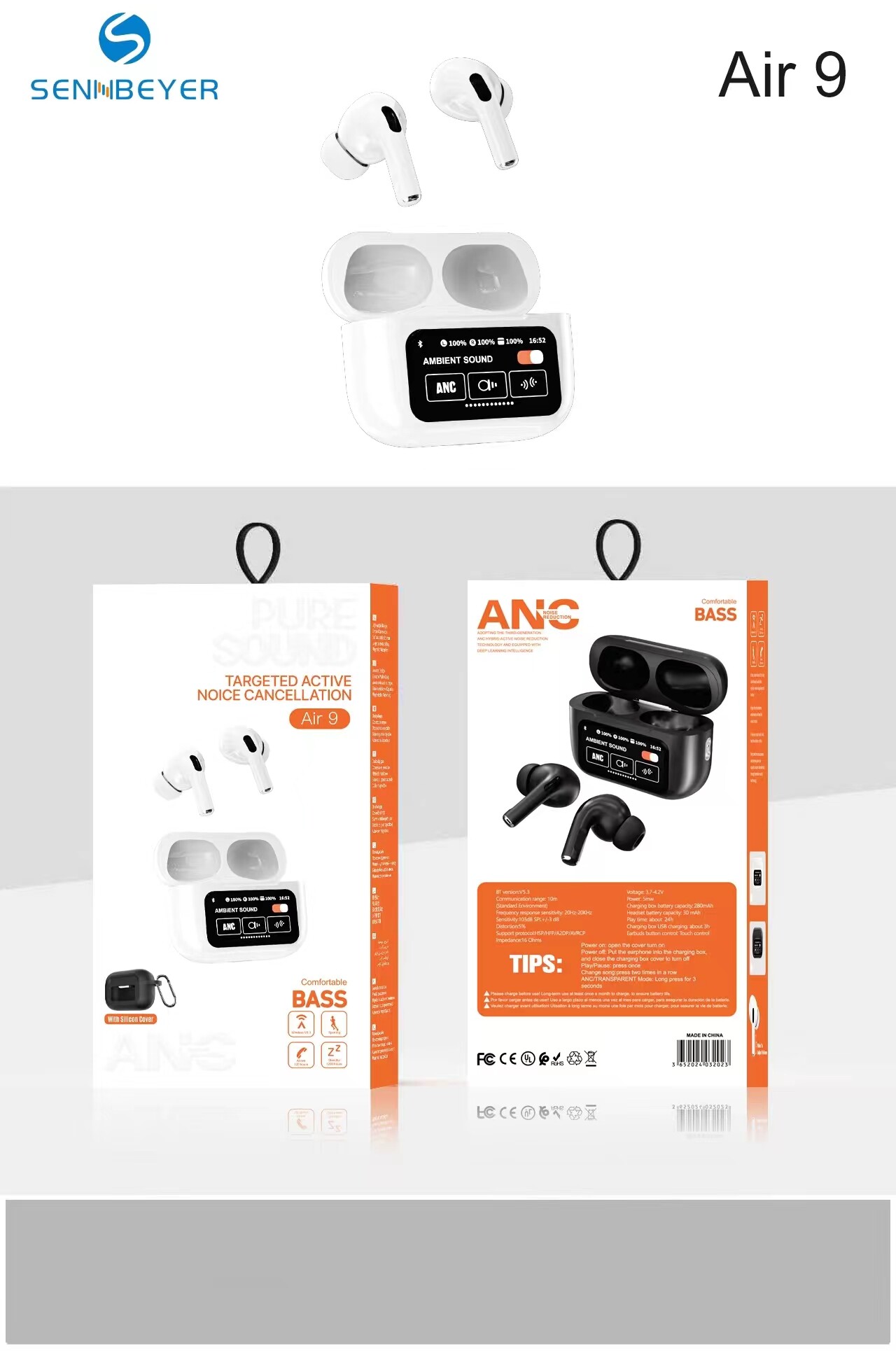 A9 Pro ANC Touch Screen Double Mic BNC Earphones