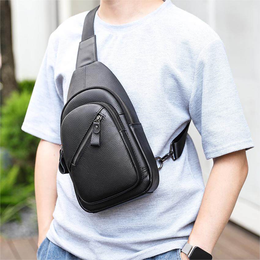 NIUCUNZH Handmade Genuine Leather Men Travel Sport Single Shoulder Bag Leather Crossbody Sling Bag Men Leather Chest Bag