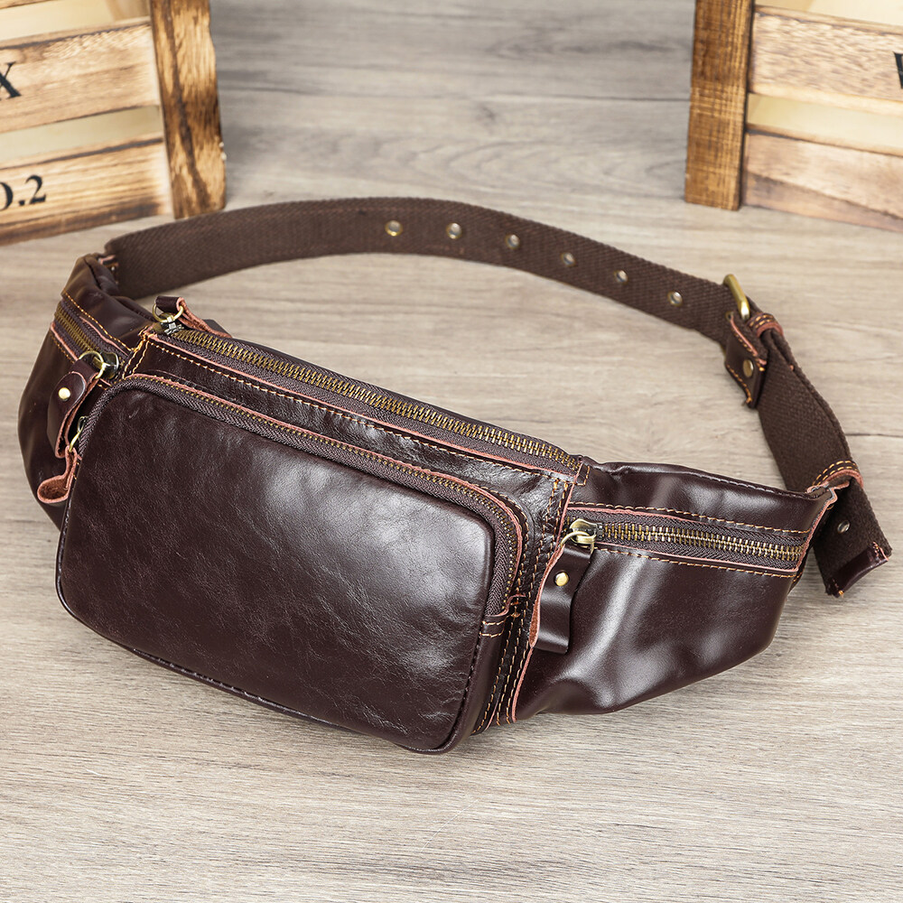 NIUCUNZH Men Genuine Leather Waist Belt Bum Bag Sports Fanny Pack Leather Shoulder Sling Bag Leather Chest Bags for Men