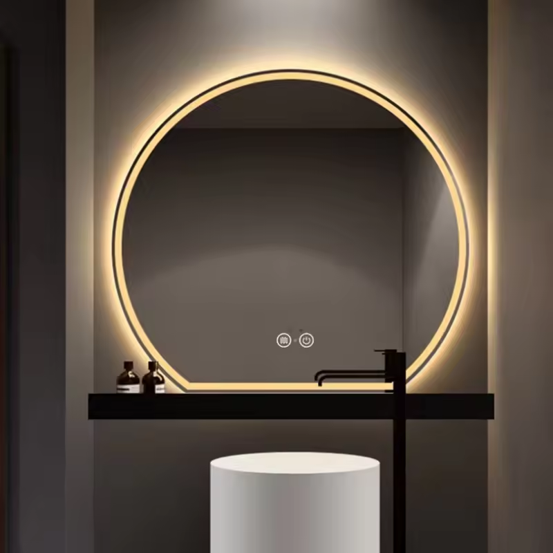 Decorative Touch Sensor Frameless Wall Mounted Smart Bathroom Half Moon Mirror With Led Light