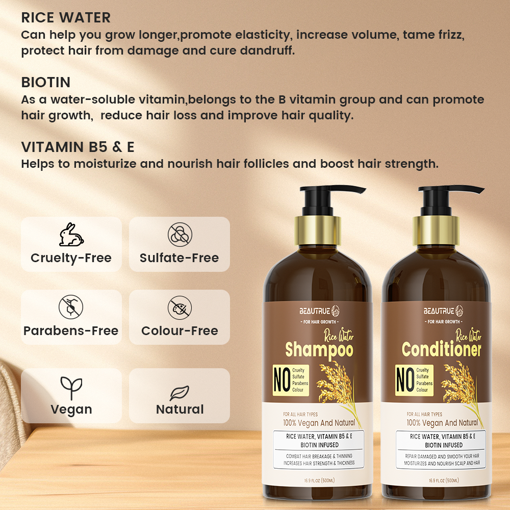 Rice Water Shampoo and Conditioner Set;hair care set;shampoo;conditioner;rice water shampoo;hair growth shampoo