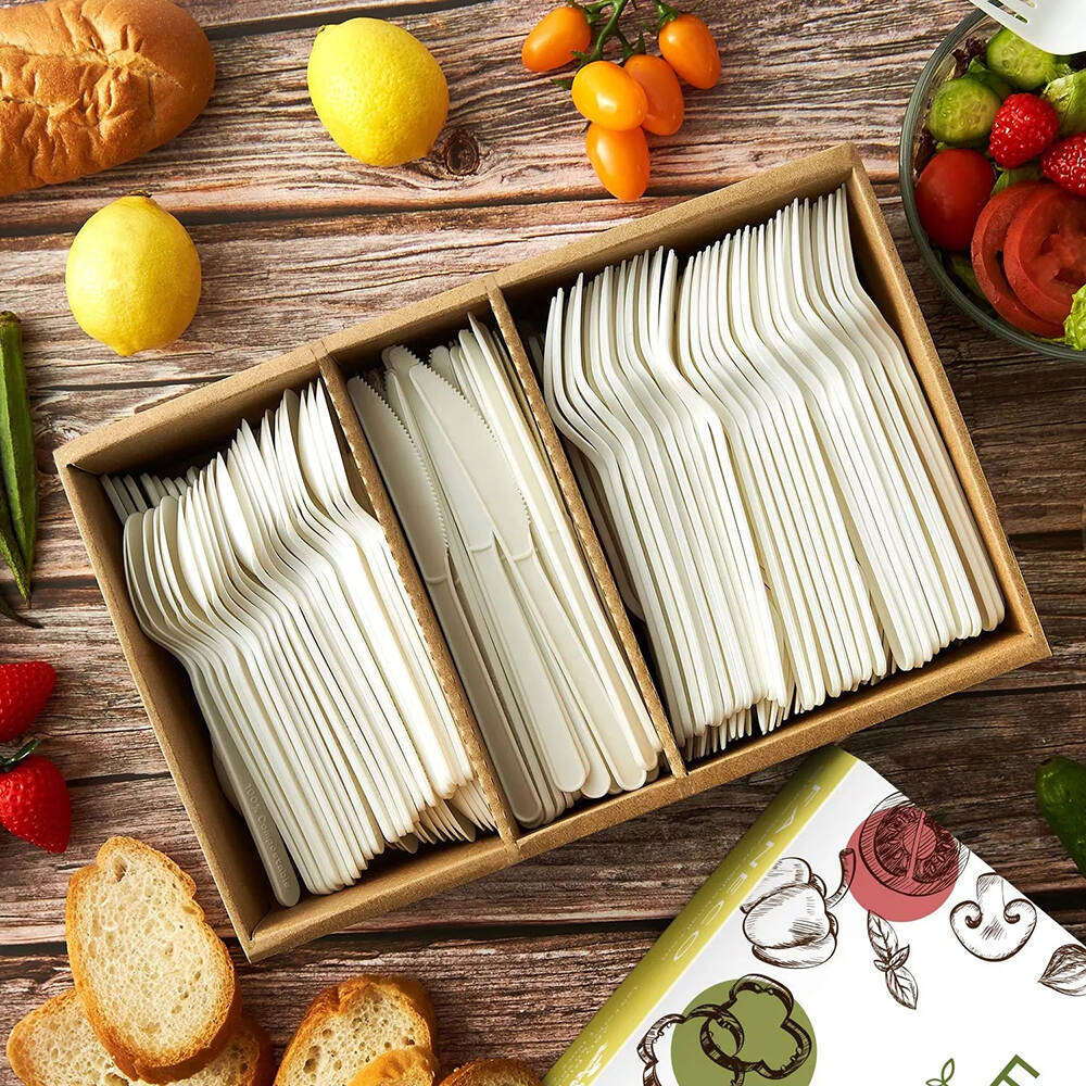 Sustainable Reusable Cutlery and Spoons Bamboo Cutlery Biodegradable PP Spoon Fork Chopsticks for Camping Parties Travel Flatwar