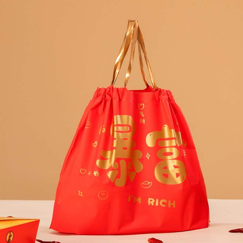 Snack Food Restaurant Takeaway Packaging Bag Plastic Logo Customizable Waterproof with High Toughness Clear Drawstring Bag