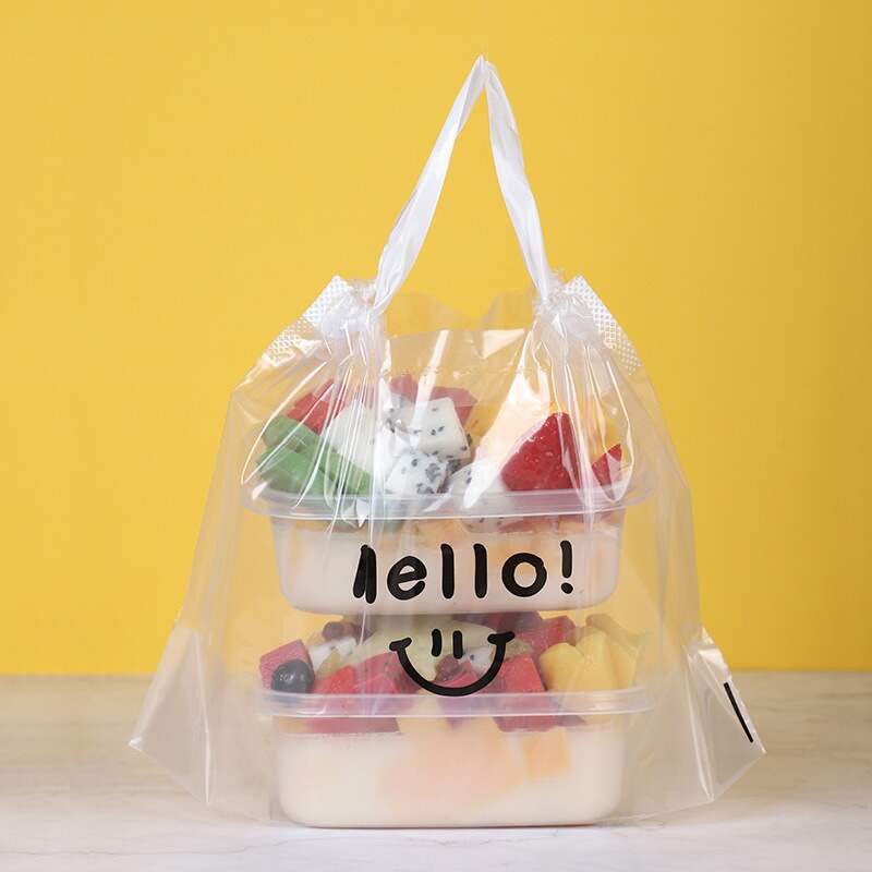 Thick Disposable PE Plastic Drawstring Bag Takeout Packaging Portable Handbag Food Desserts Coffee Gravure Printing