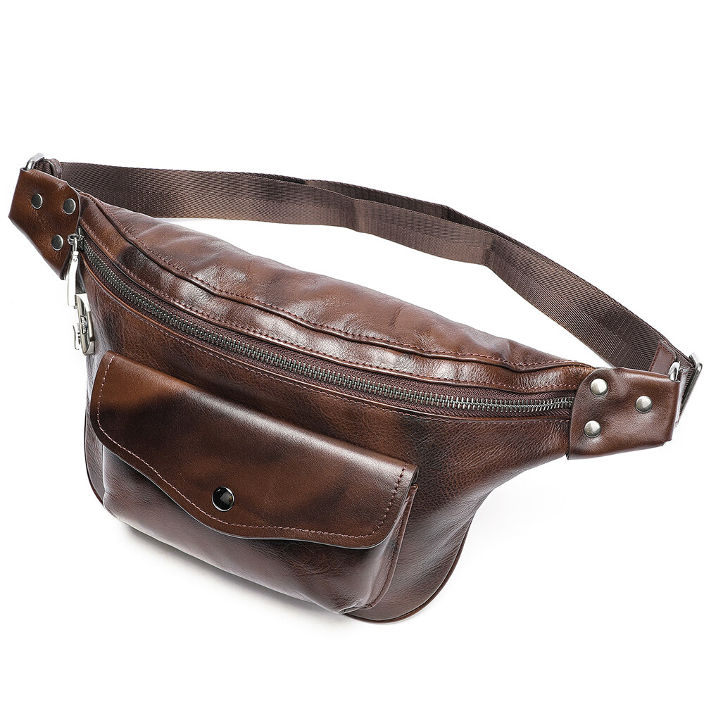 NIUCUNZH Designer Men Sports Fanny Pack Leather Waist Chest Bags Genuine Leather Shoulder Crossbody Sling Bag Chest Bag for Men