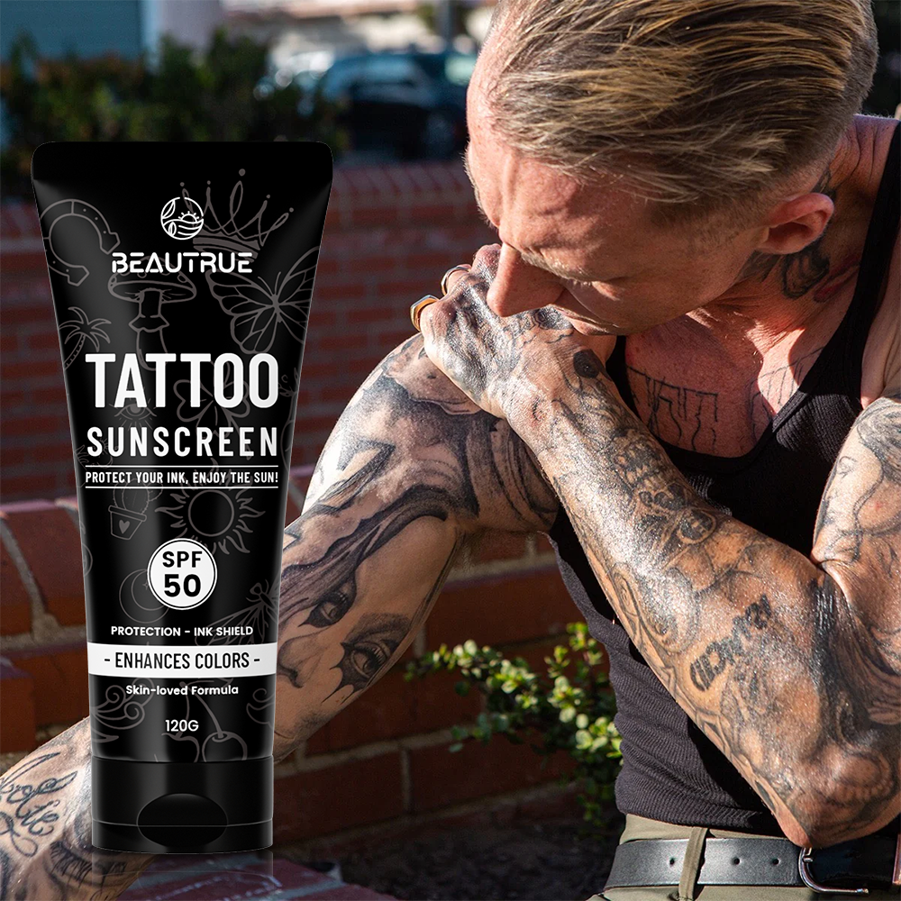 YOUR LOGO Tattoo Care Sunscreen SPF 50+ All Natural Tattoo Sun Protection UVA/UVB Protection Deeply Moisturizes and Protects Ink