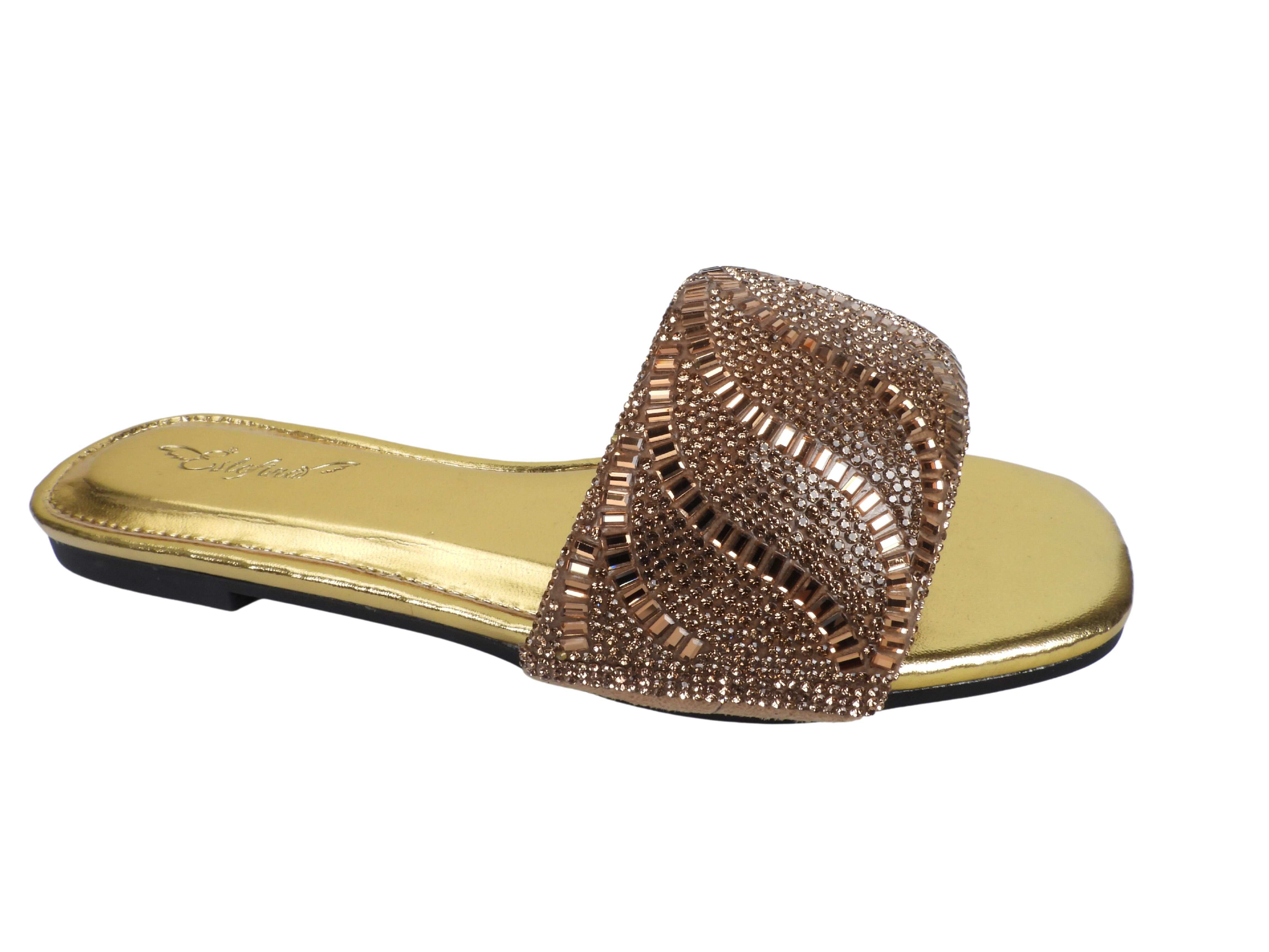 Estefina Fashion Metallic Color Rhinestone Sandals Slippers