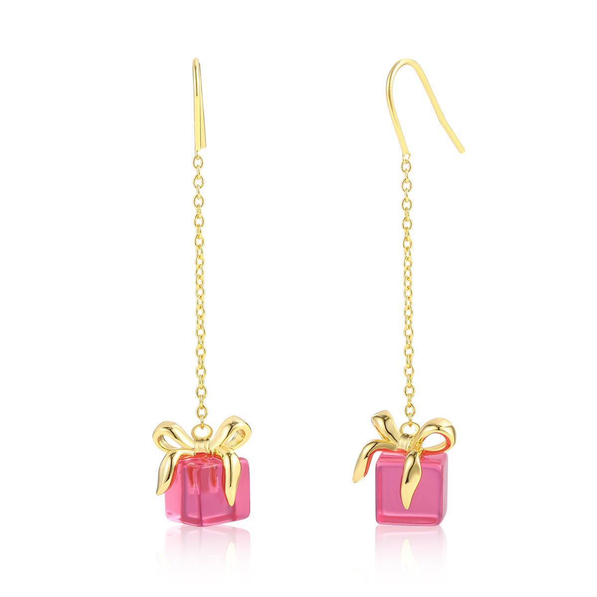 Chrstmas Pink Bow Gift Chain Earring