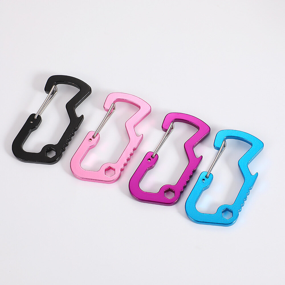 Multifunctional D-type mountaineering buckle outdoor bottle opener spring hook High quality portable metal buckle hanging buckle