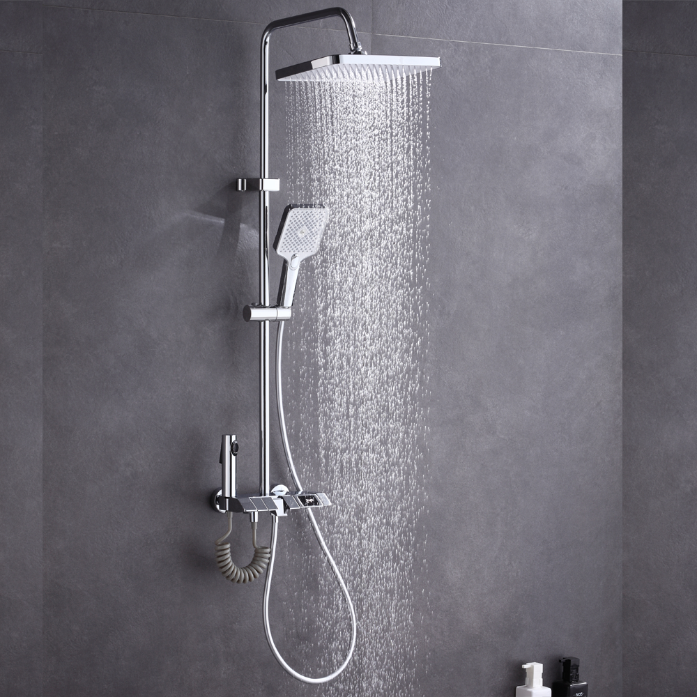 Piano Digital Grey Mixer Shower Set Brass Bathroom Faucet Hot Cold four functions shower set