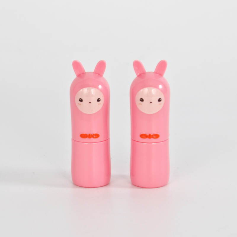 3g Pink Round Plastic Empty Lipstick Tube with Cartoon Pattern Pink Cap