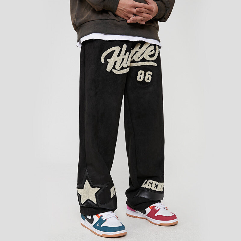 Chenille Patch Men Wide Leg Sweatpants