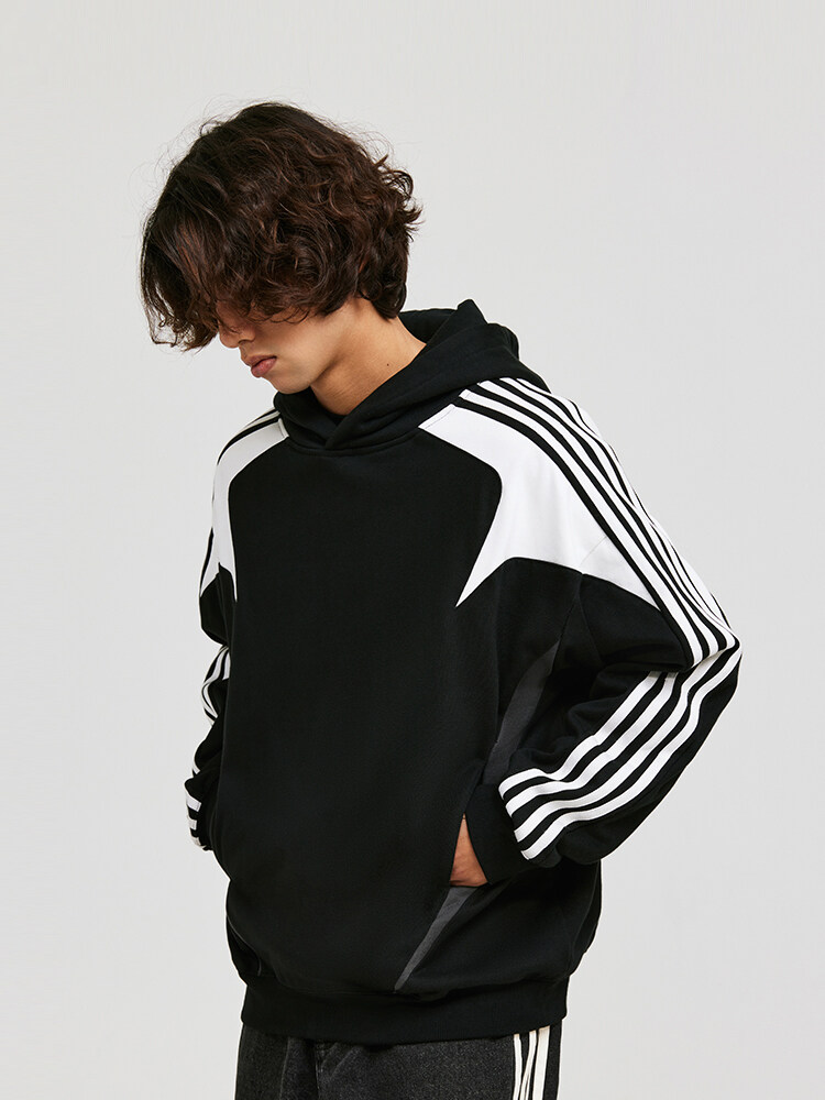 Side Striped Color Blocking Men Pullover Hoodie