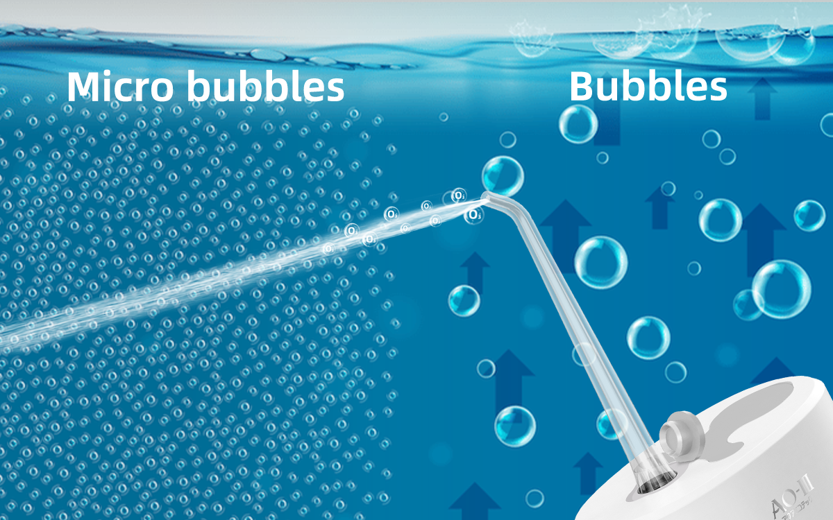 Micro-nano bubble ozone water utilizes high-frequency vibration and impact to effectively remove dental plaque and debris.