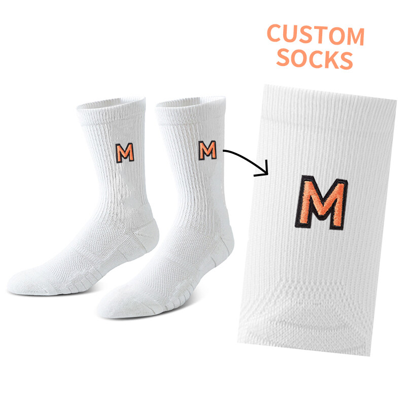 Elite Men's High Crew Basketball Socks Custom Logo Thick White Jacquard Knitted Cushion Pads Terry Bottom Placement Sports Socks