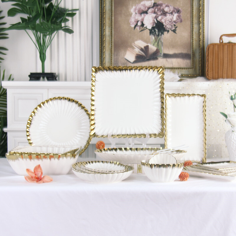 gold china set, fine chinaware, restaurant plates and bowls