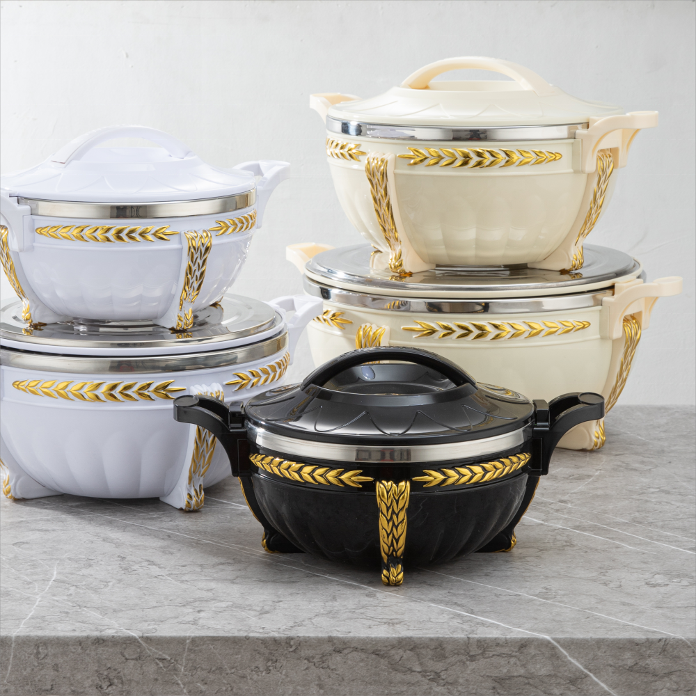 Three color Luxury buffet food warmer lunch box keep food warm in container 3pcs Plastic casserole Chef Hot pot 3/7/10.0L-copy