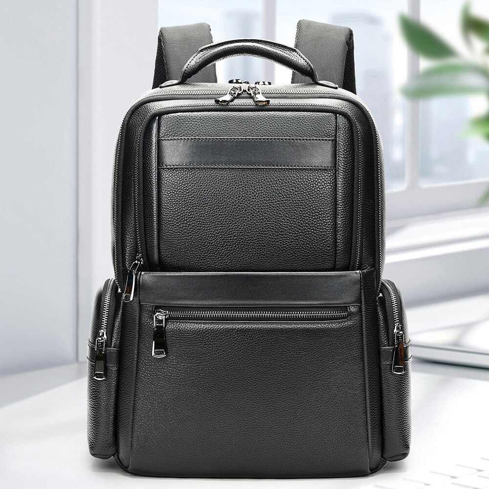 NIUCUNZH  Men Leather Business Travel Backpack Multifunction Knapsack 16 inch Laptop Backpack Genuine Leather Men's Backpack