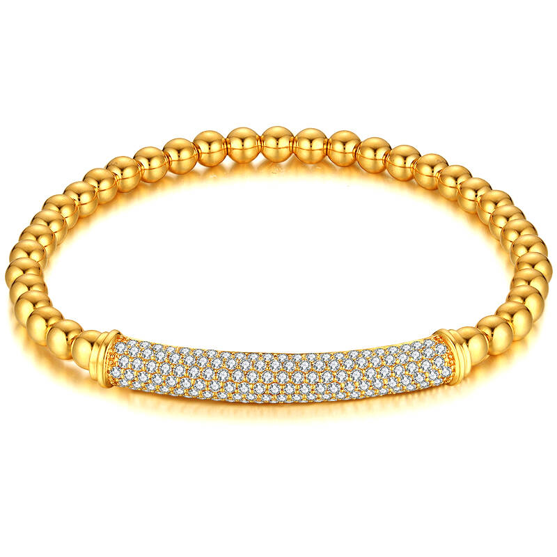 18K Gold Diamond Stretch Bracelet with Beaded Ball Design