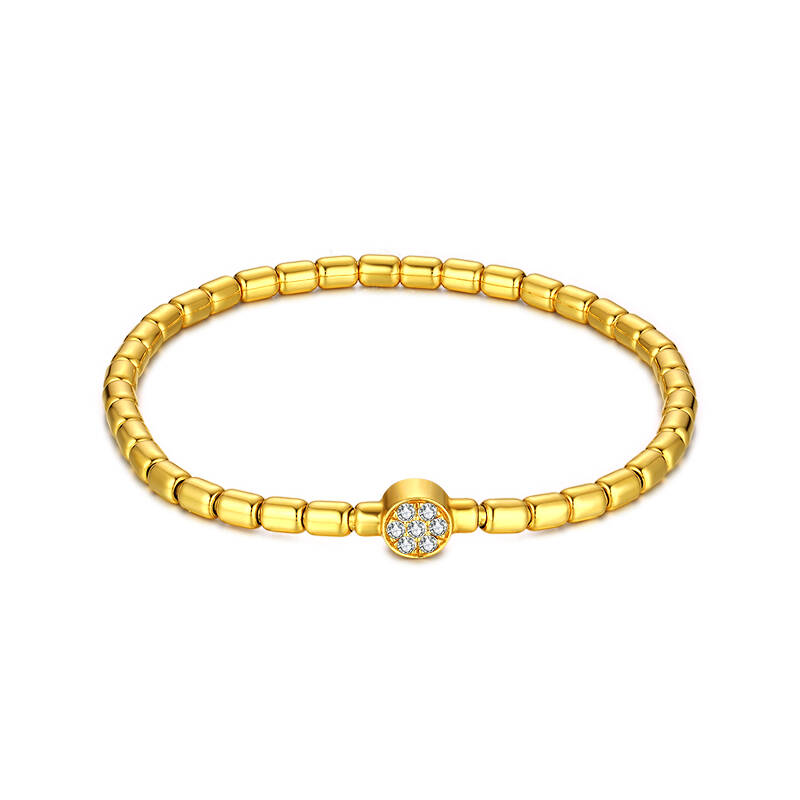 Bamboo Joint Bracelet 18K Yellow Gold Elastic Natural Diamond