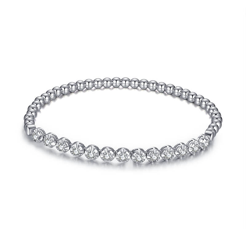 18K White Gold Tennis Ball Bracelet with Natural Diamonds for Women