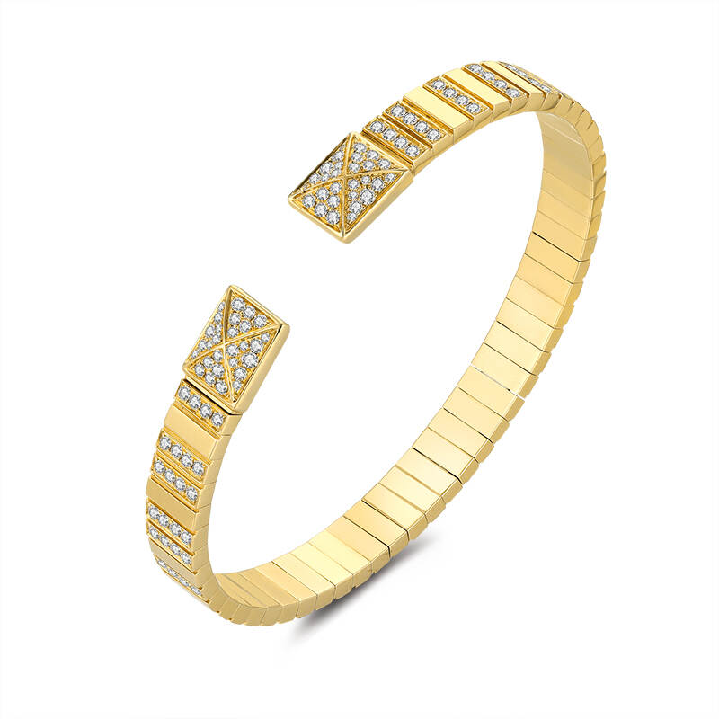 Snake Bone Chain Diamond Bangle in 18K Gold with Natural Diamonds,Adjustable Slide Gold Bead Diamond Bangle 18K Gold Natural Diamonds,18K Gold Open-Ended Threaded Diamond Bangle,18K White Gold Cupid's Arrow Diamond Fishbone Bangle,Triple Row Beaded 18K Yellow and White Gold Natural Diamond Bangle