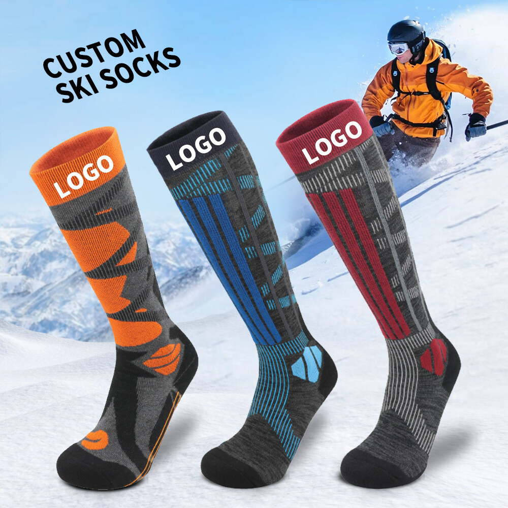 Custom Professional Sporty Long Knee-High Ski Socks with Non-Slip Stretch Feature Custom Logo Print Sweat Features for Cycling