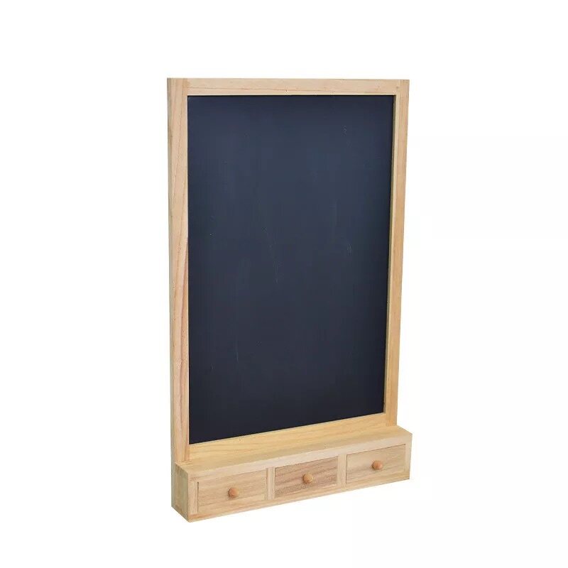 Solid pine wood chalkboard storage for writing notes and lists in rectangular shape