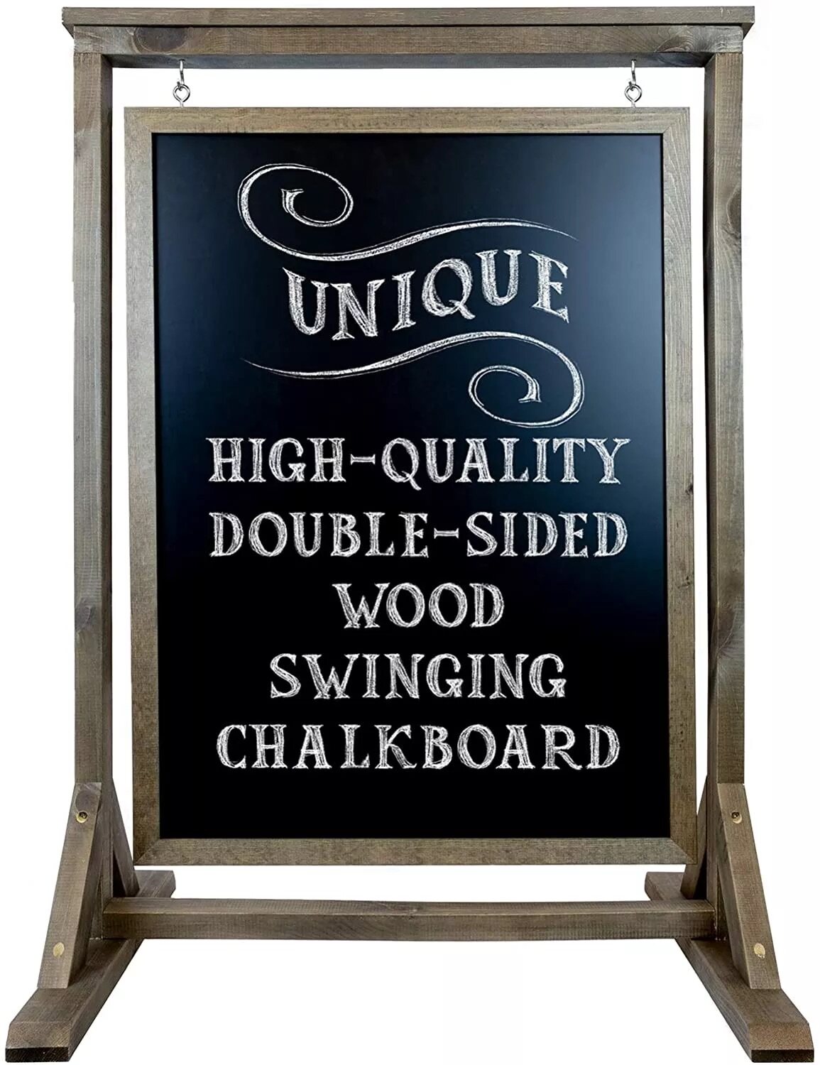 Wooden desktop erasable and mobile chalkboard with corners and metal hangers