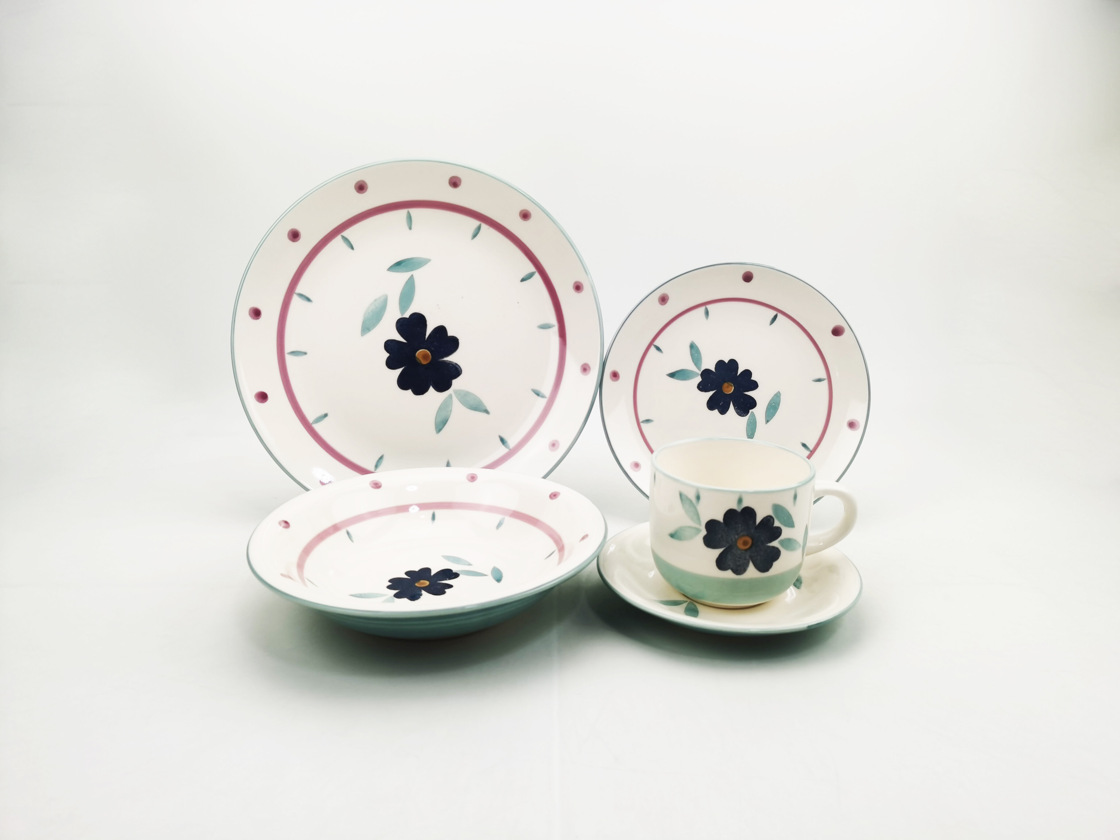 Colorful customize glaze small flower household ceramic dinner plate simple texture plate