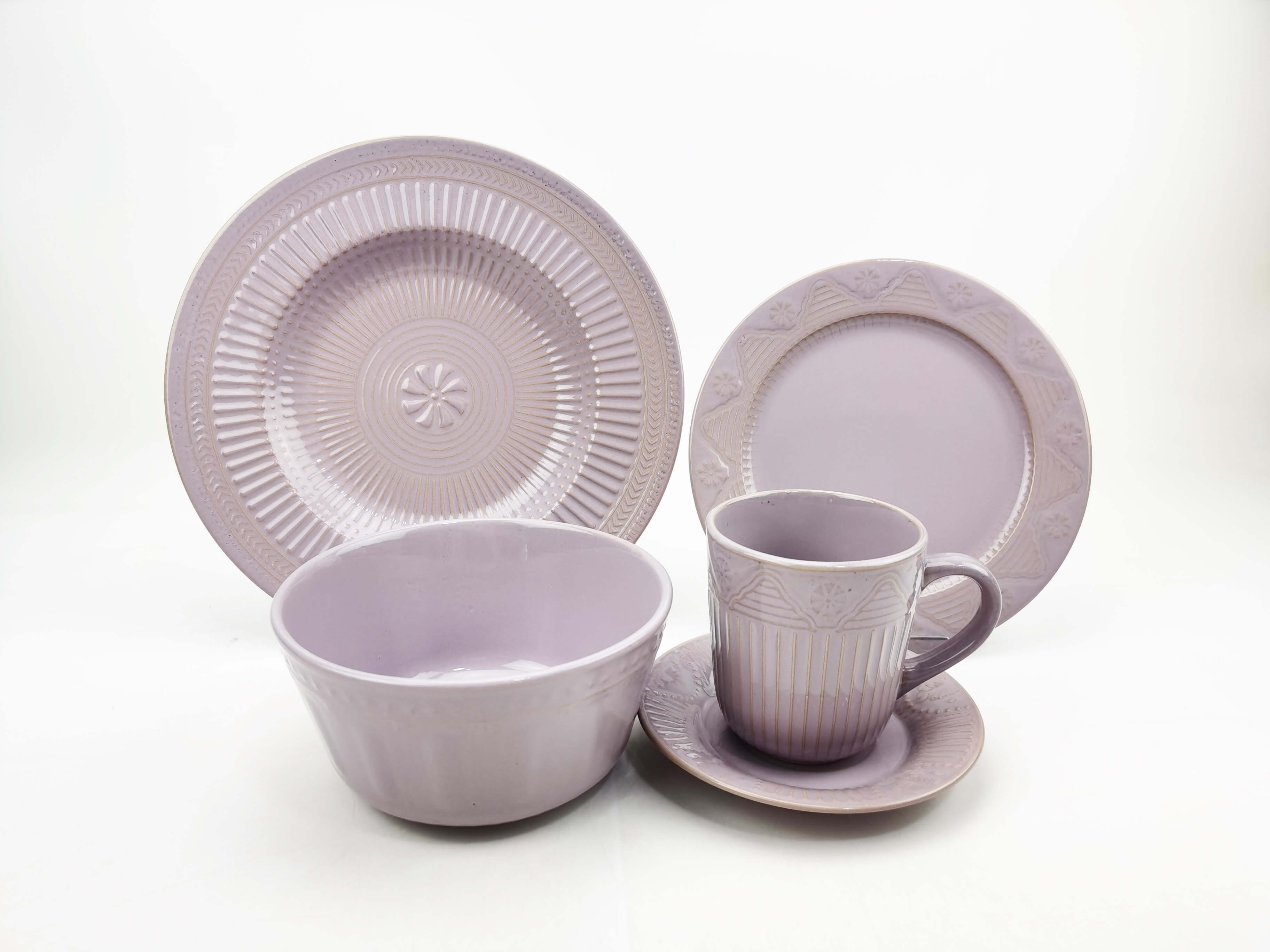 Ceramic Home Dining Bowl and Plate Set of Creative Design Tableware in Violet Color