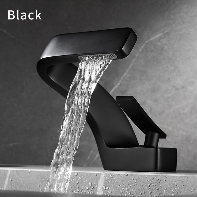 Waterfall faucet basin Hot and cold creative bathroom toilet face wash basin faucet splash proof all copper-black