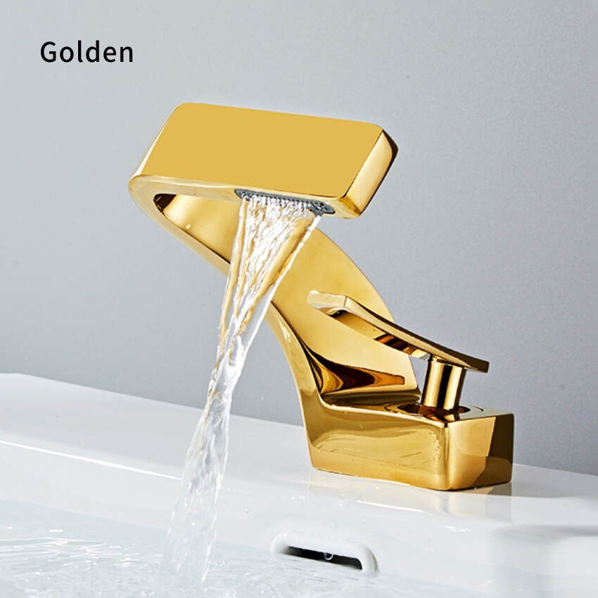 Waterfall faucet basin Hot and cold creative bathroom toilet face wash basin faucet splash proof all copper-golden