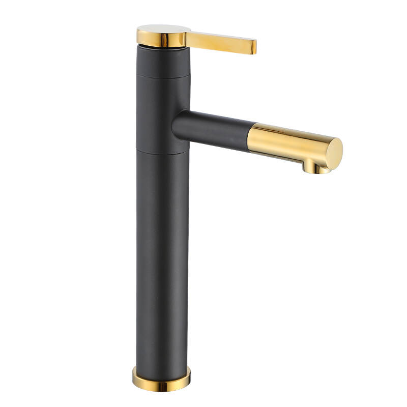 Pull-Out Kitchen Faucet with Cold and Hot Water for Home Bathroom Sink Vanity Washbasin Dark gold Raised style