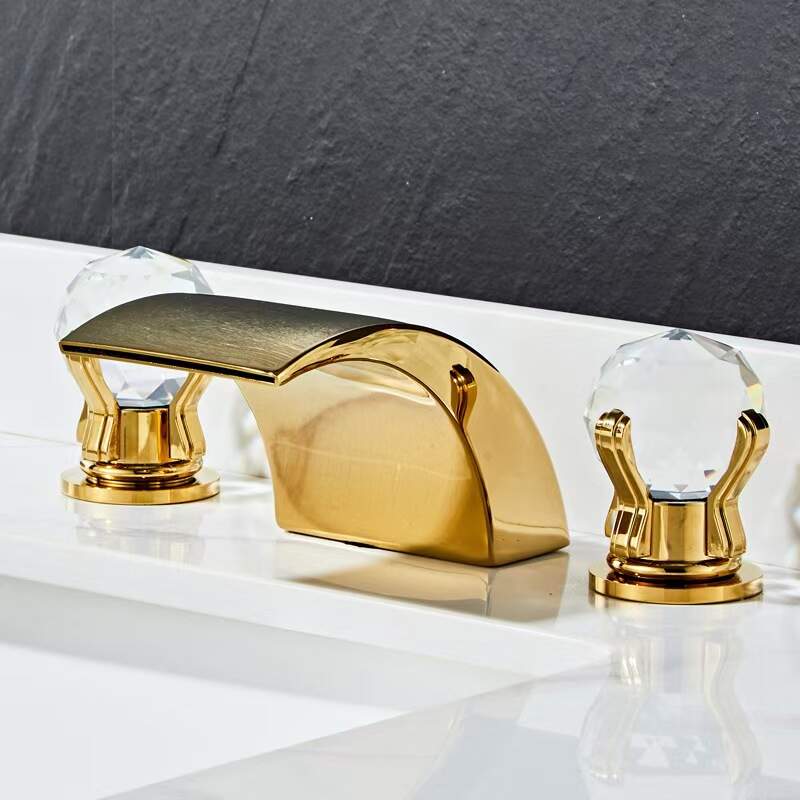 5515 Crystal three-hole basin golden under basin faucet Bathroom cabinet faucet separate cold and hot water faucet