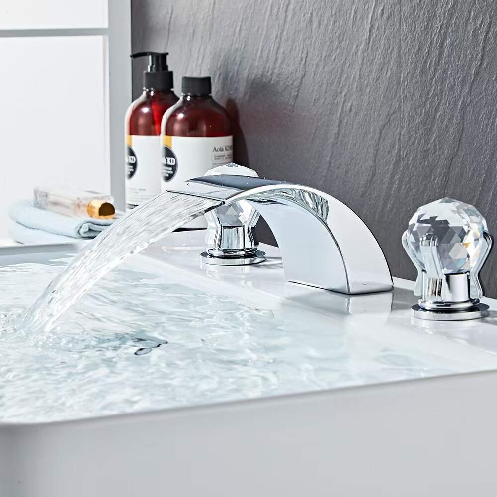 5516 Crystal three-hole basin electroplating basin faucet Bathroom cabinet faucet separate hot and cold water faucet