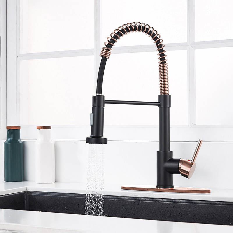 Kitchen Faucet,Commercial Matte Black Spring Kitchen Sink Faucet with Pull Down Sprayer,Lead Free Single Handle Solid Brass Bar