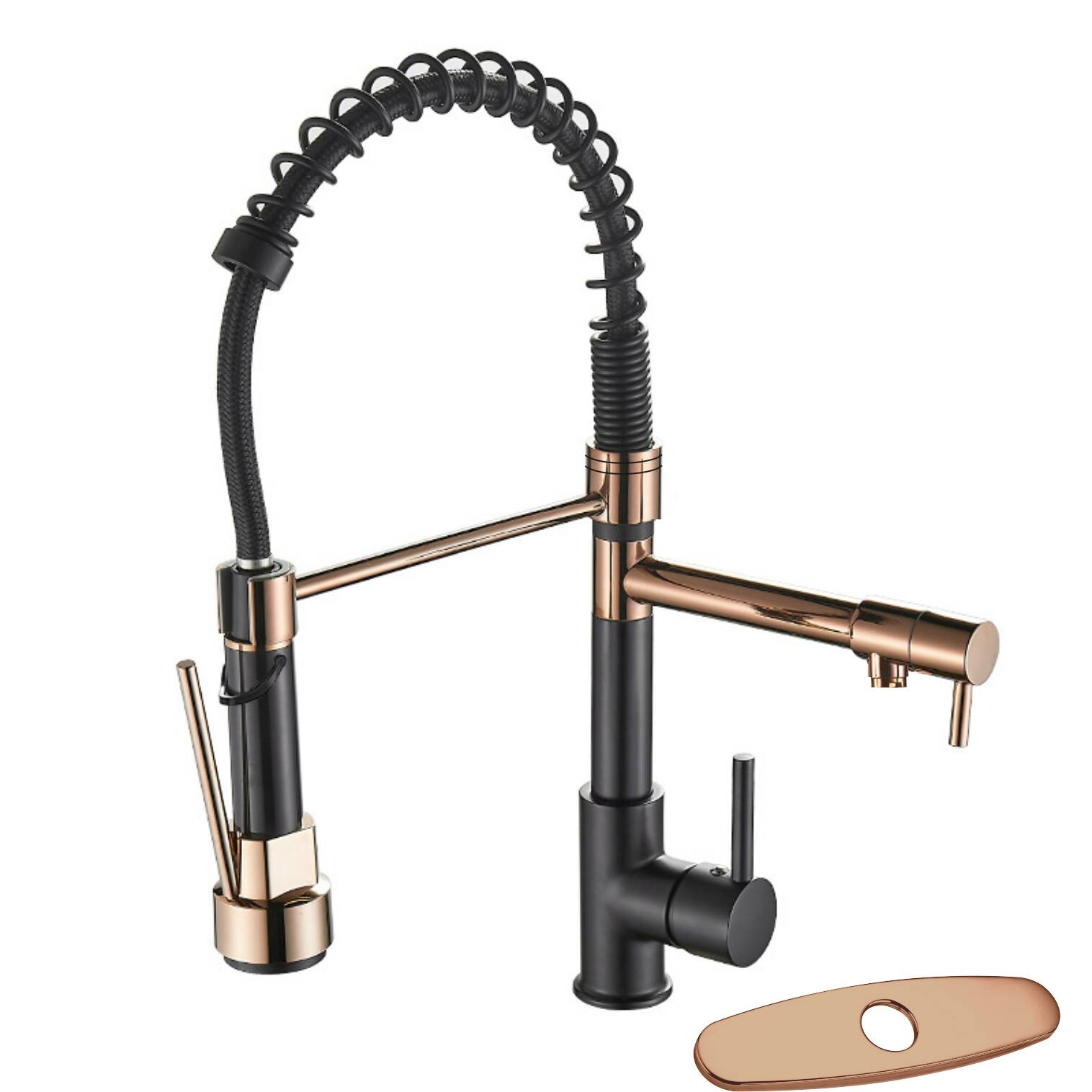 Kitchen hot and cold spring pull-down faucet with bottom plate sink water straight drink double kitchen faucet-wire-drawing