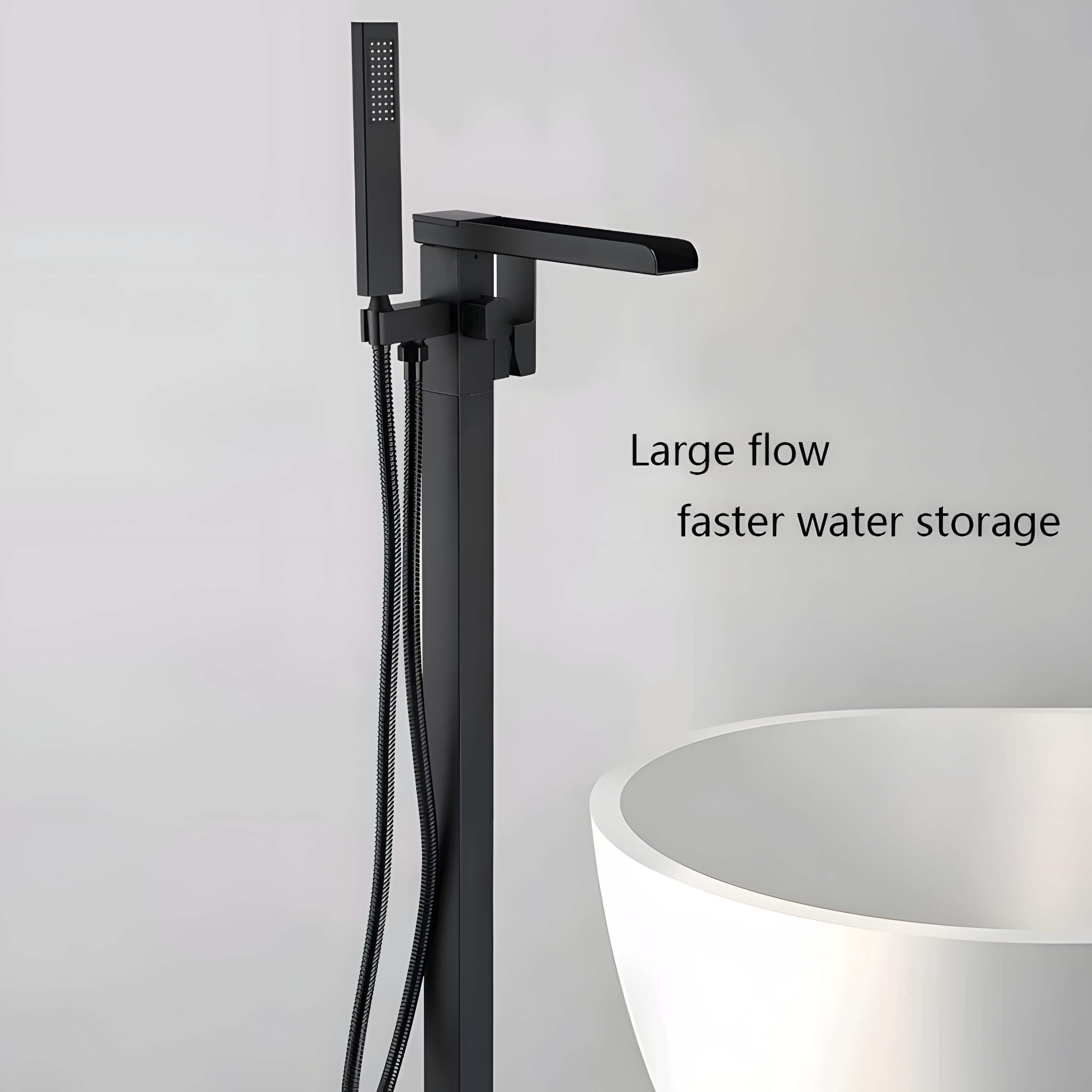 5631 Wide slot floor to floor bathtub faucet Black square shower head vertical shower Hot and cold waterfall faucet