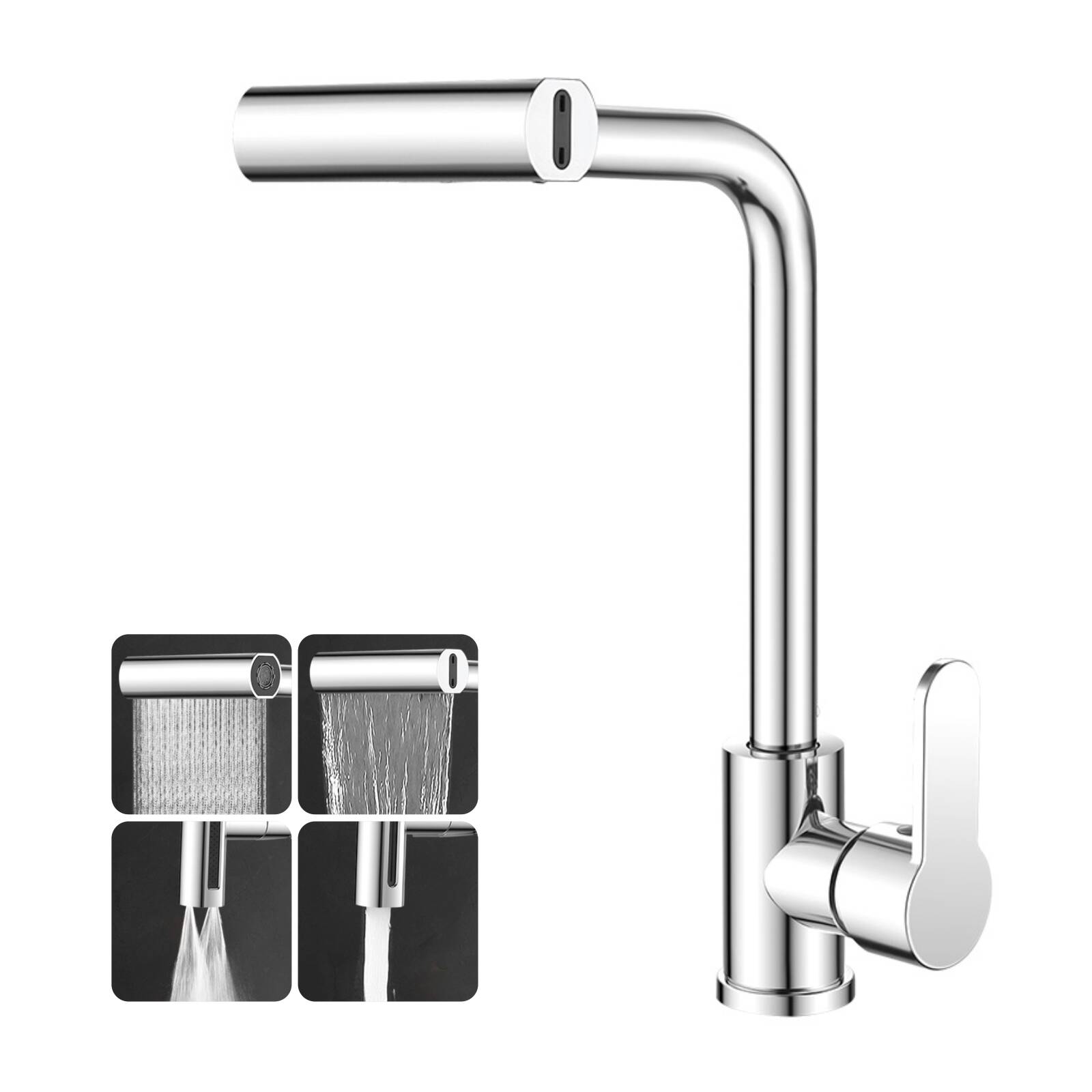 5357 Chromium plated rain kitchen faucet Cold and hot water four-mode telescopic rotary sink faucet