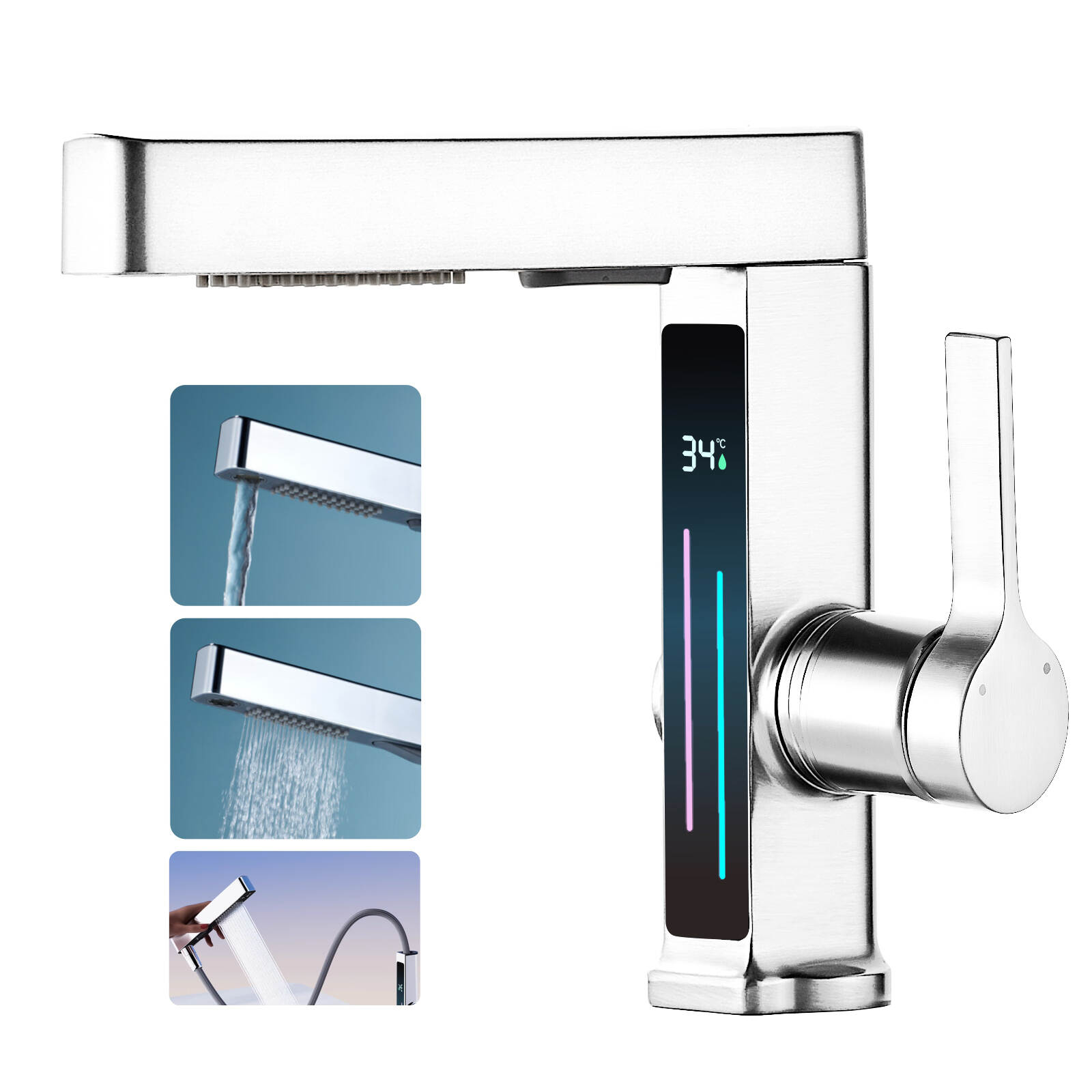 5666 up-lift atmosphere lamp can pull digital display single-hole faucet chrome plated toilet basin telescopic cold and hot