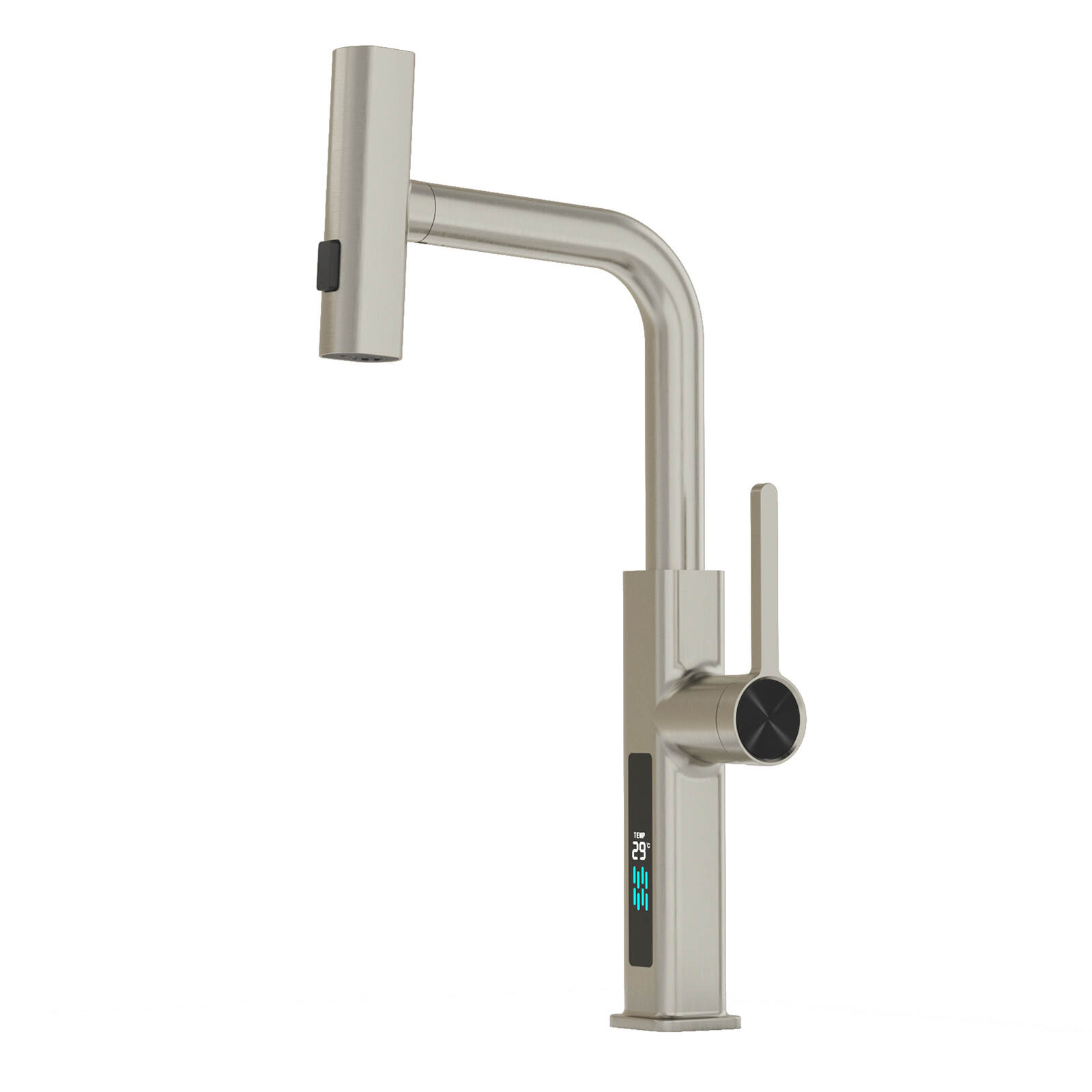 5671 Feiyu digital display kitchen pull basin faucet nickel wire hot and cold water can be rotated telescopic pull