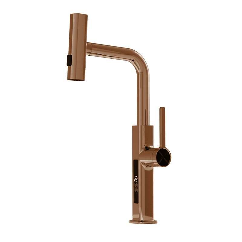 5673 Feiyu digital display kitchen pull basin faucet rose gold hot and cold water can be rotated telescopic pull type