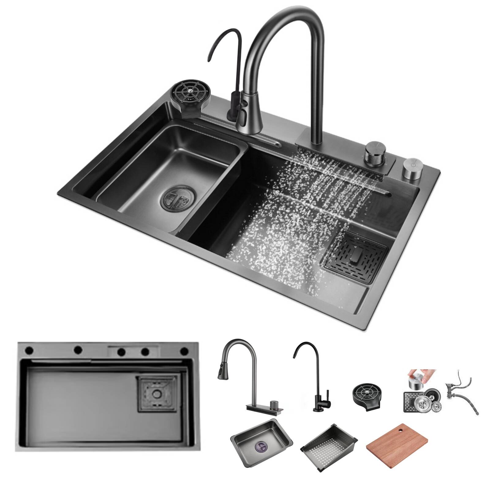 5690 Rain sink 7546 Rain waterfall sink Large single sink Kitchen wash basin 304 stainless steel dish sink