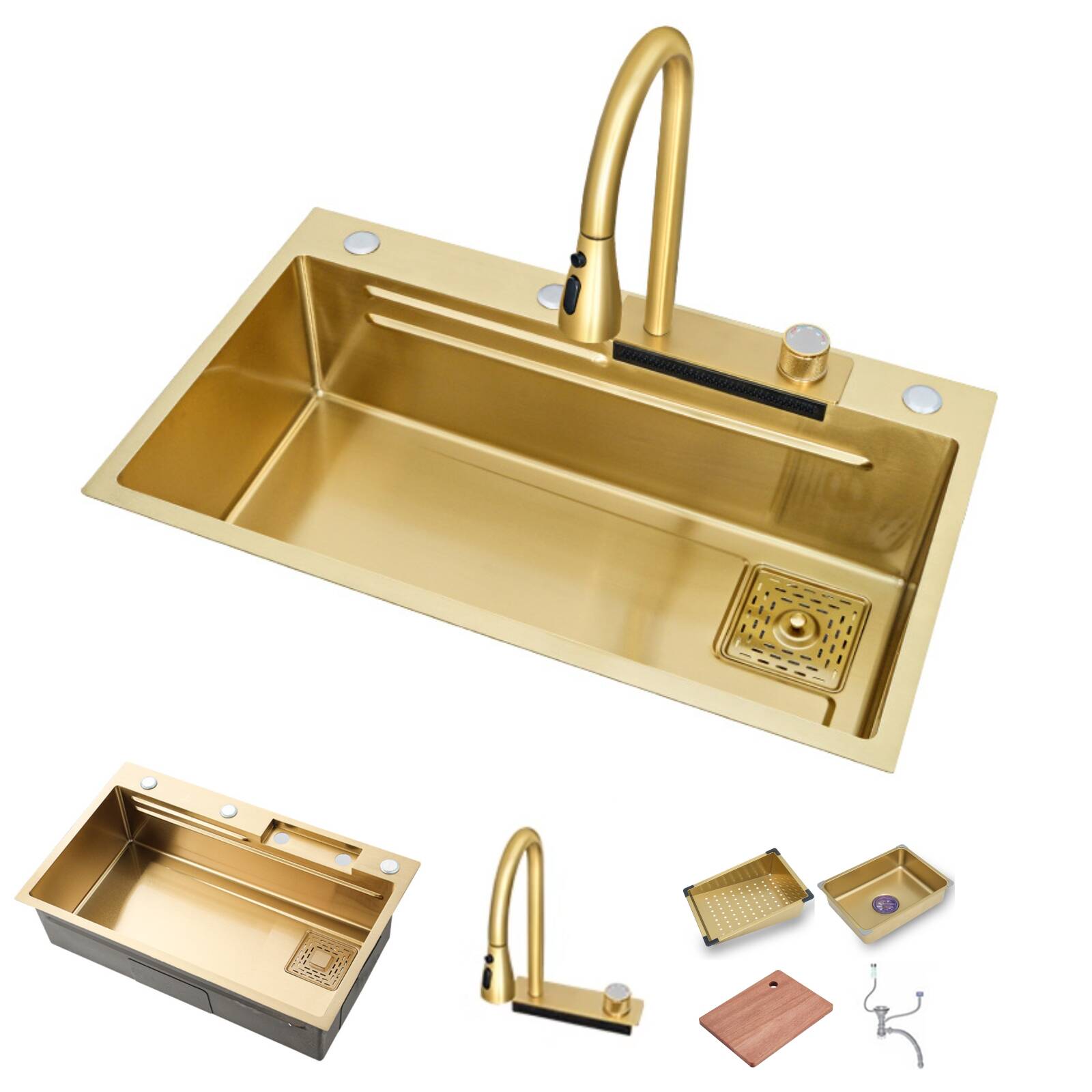 5745 Rain sink 7546 Rain waterfall sink Large single sink Kitchen wash basin 304 stainless steel dish sink golden