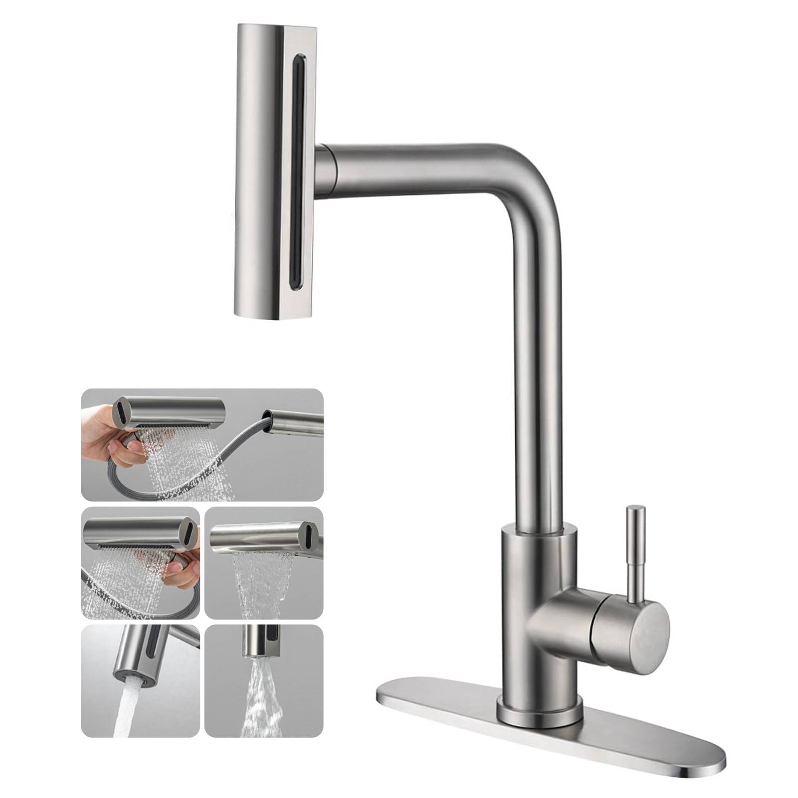 5725 Feiyu kitchen drawing faucet drawing color waterfall faucet cold and hot water telescopic rotation switch water mode