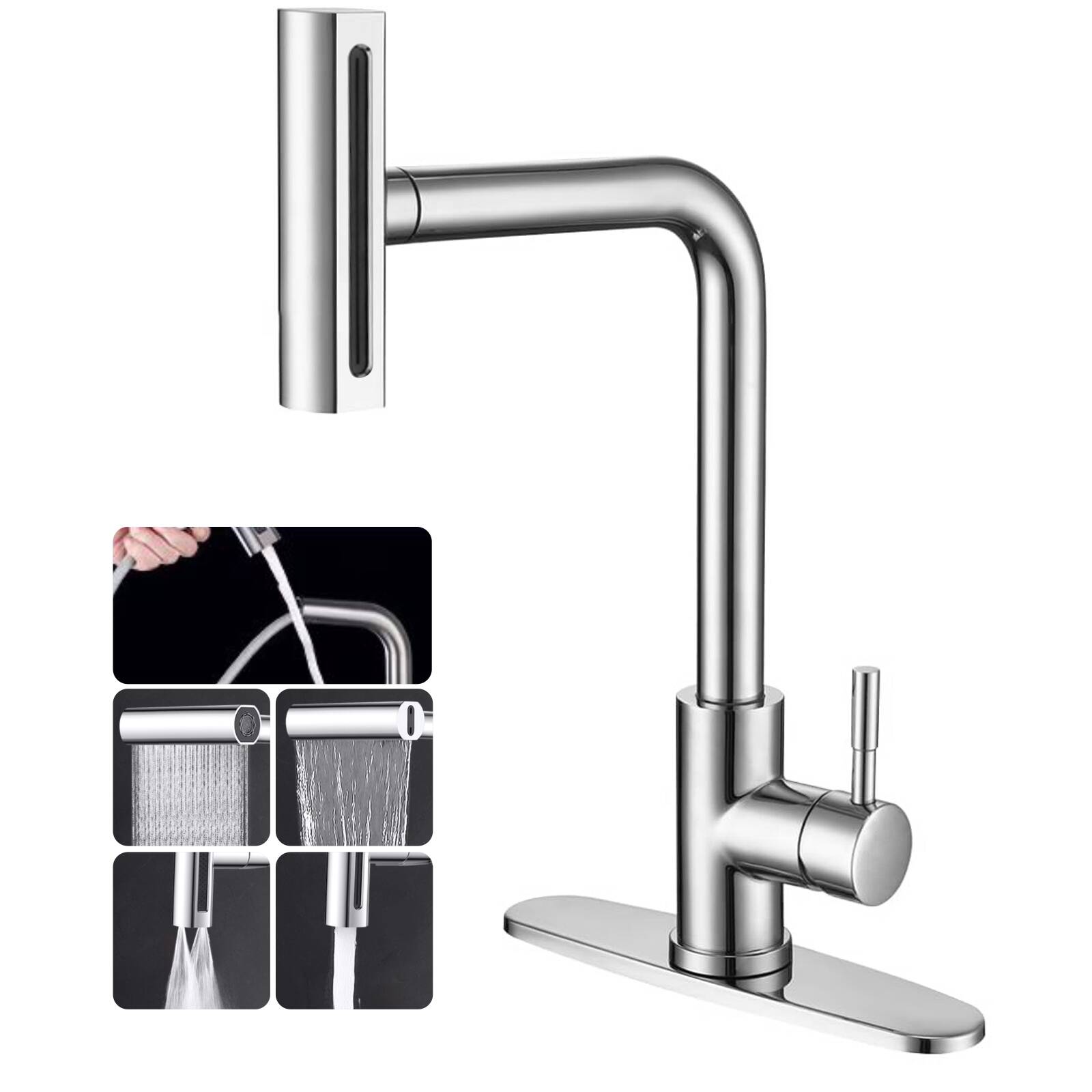 5726 Feiyu kitchen draw faucet Chrome waterfall faucet cold and hot water telescopic rotation switch water mode