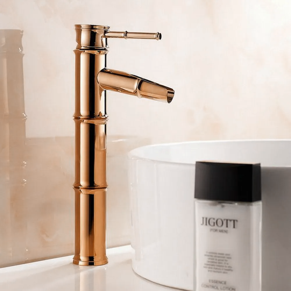 5721 Broken bamboo single hole Hot and cold basin faucet Extra height - Rose gold