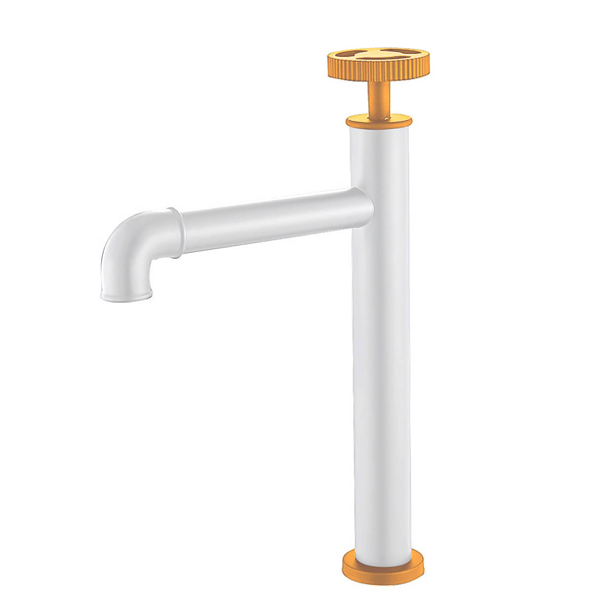 5742 Pipe single hole Hot and cold basin faucet added height - white + rose gold